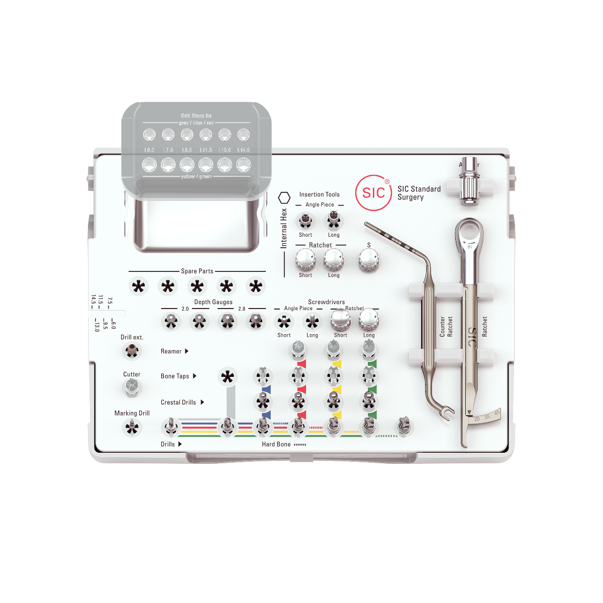 SIC Surgical Tray with Titanium Ratchet, small, equipped for